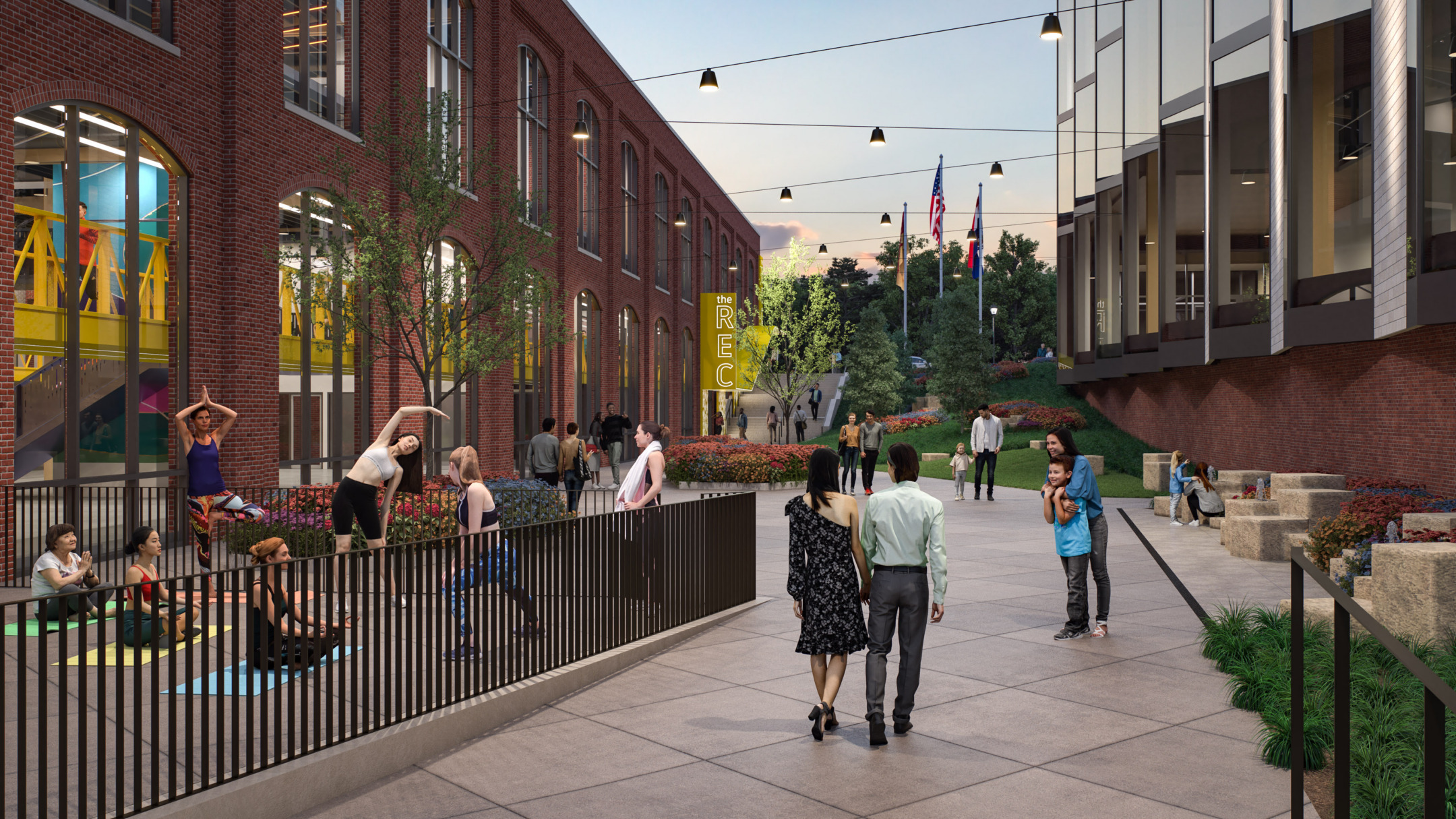 Exterior rendering of the St. Charles City Centre Complex Pocket Park and Senior and Rec Center